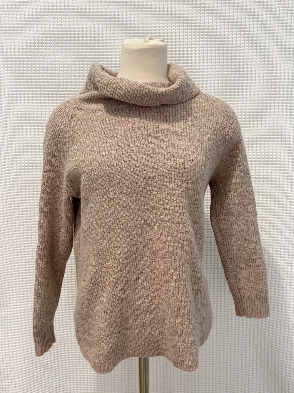 Tahari Merino Wool Blend Cowl Neck Sweater Taupe XL
